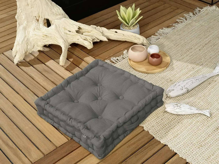 Coussin de sol 50 x 50 x 10 cm Coton uni KALA Granit by L'effet papillon