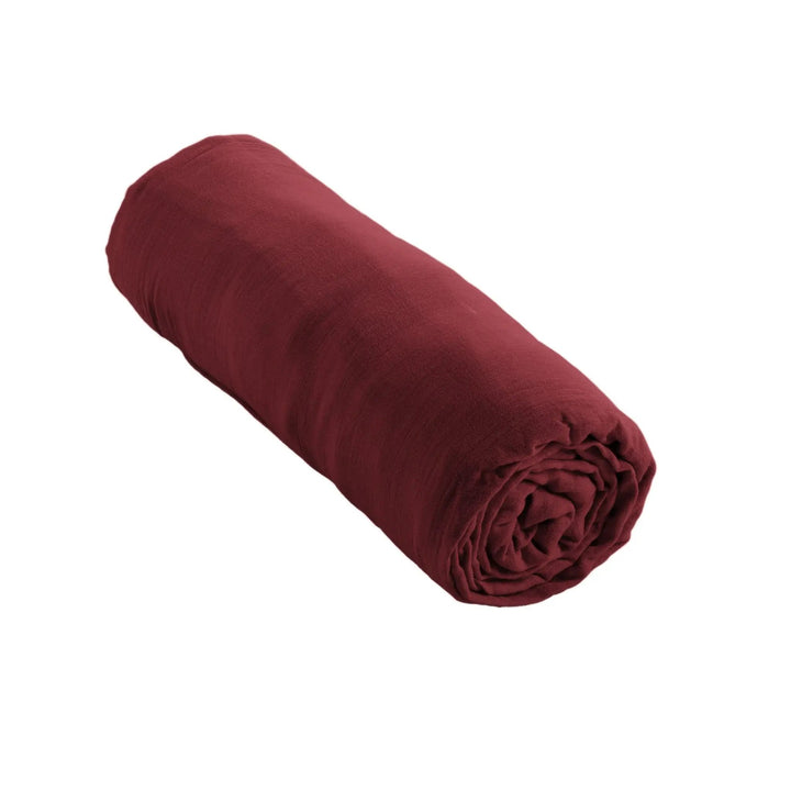 Drap housse 140 x 190 cm Gaze de coton unie GAÏA Lie de vin by L'effet papillon