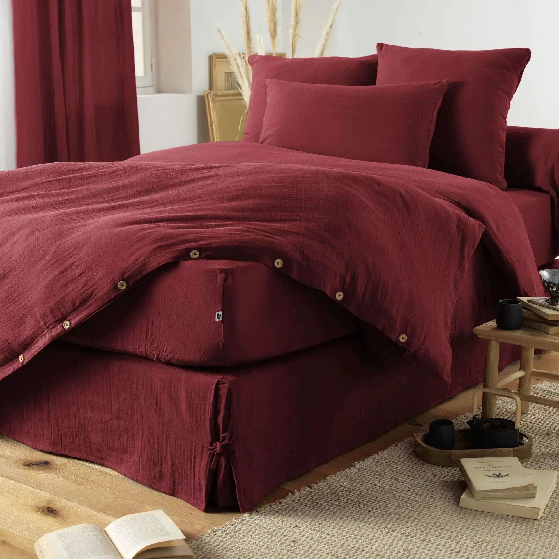Housse de couette Gaze de coton unie GAÏA Lie de vin by L'effet papillon