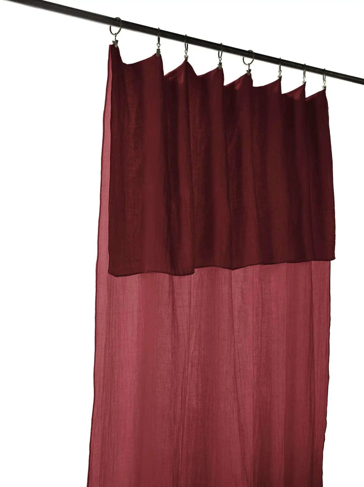Rideau ajustable + 8 anneaux pince 140 x 300 cm Gaze de coton unie GAÏA Lie de vin by L'effet papillon