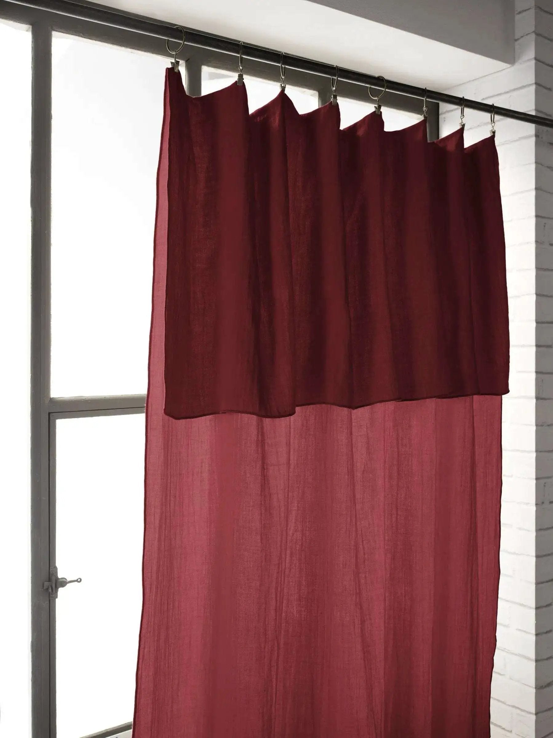 Rideau ajustable + 8 anneaux pince 140 x 300 cm Gaze de coton unie GAÏA Lie de vin by L'effet papillon
