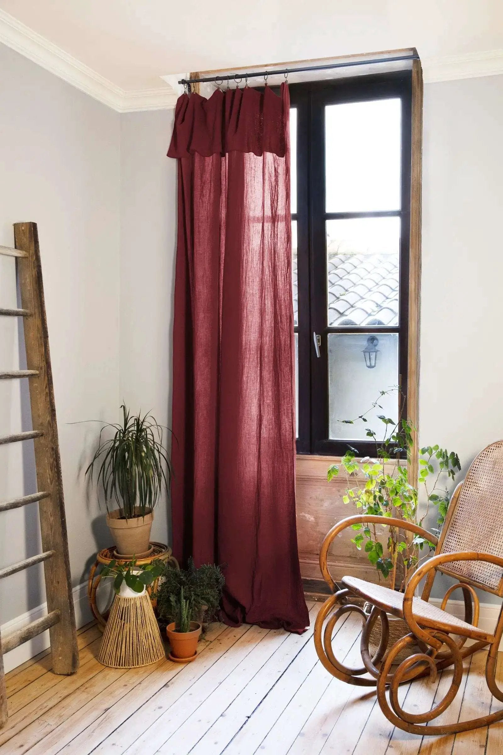Rideau ajustable + 8 anneaux pince 140 x 300 cm Gaze de coton unie GAÏA Lie de vin by L'effet papillon