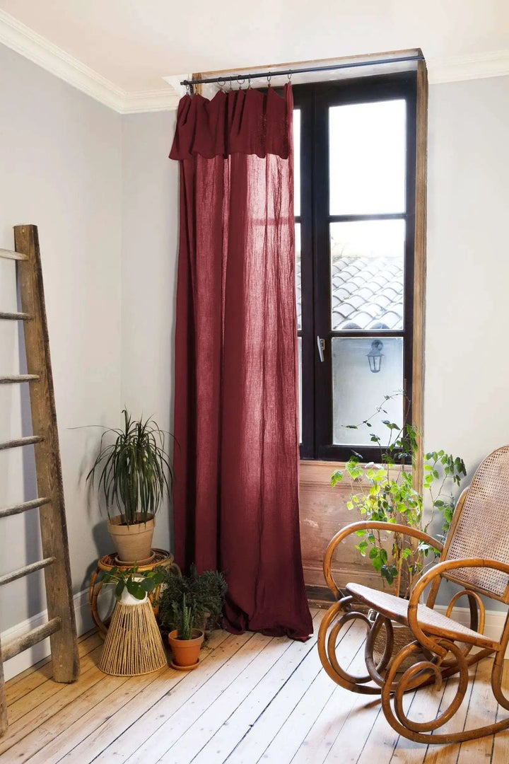 Rideau ajustable + 8 anneaux pince 140 x 300 cm Gaze de coton unie GAÏA Lie de vin by L'effet papillon
