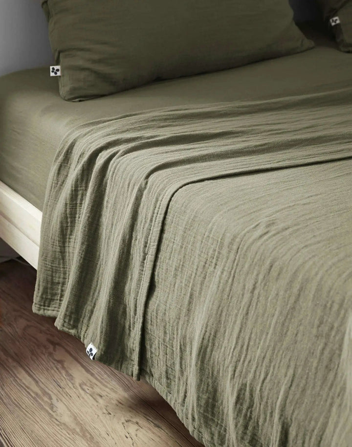 Drap housse Gaze de coton unie GAÏA Romarin by L'effet papillon