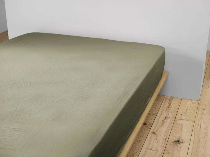 Drap housse Gaze de coton unie GAÏA Romarin by L'effet papillon