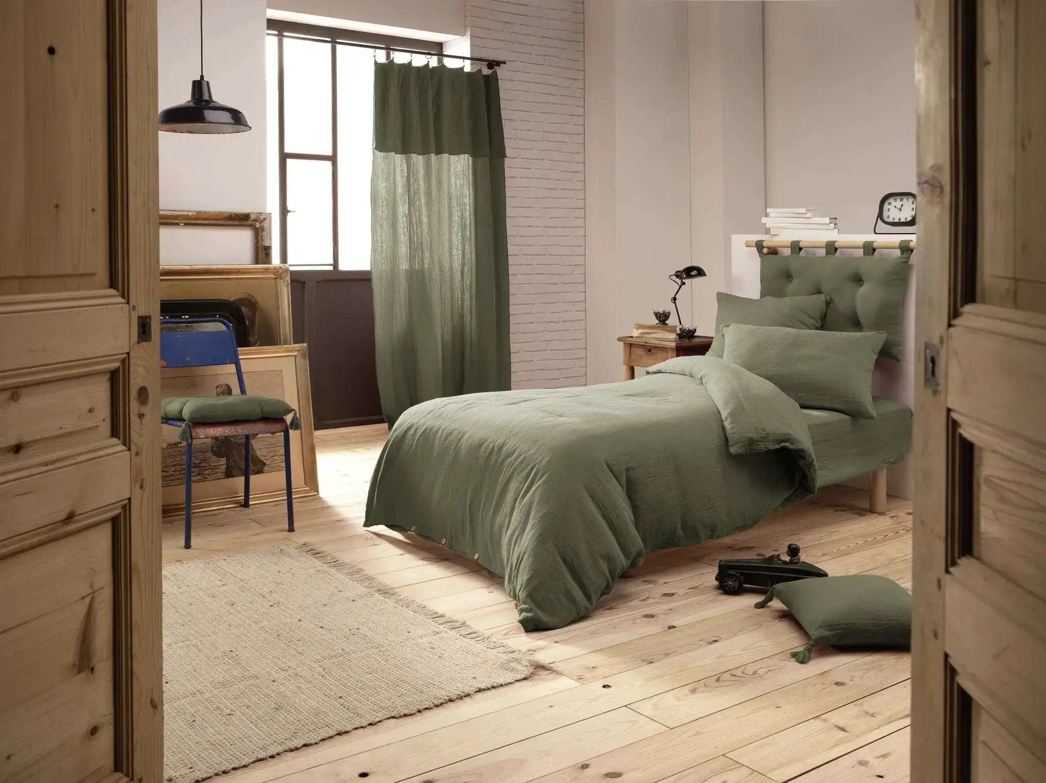 Housse de couette Gaze de coton unie GAÏA Romarin by L'effet papillon