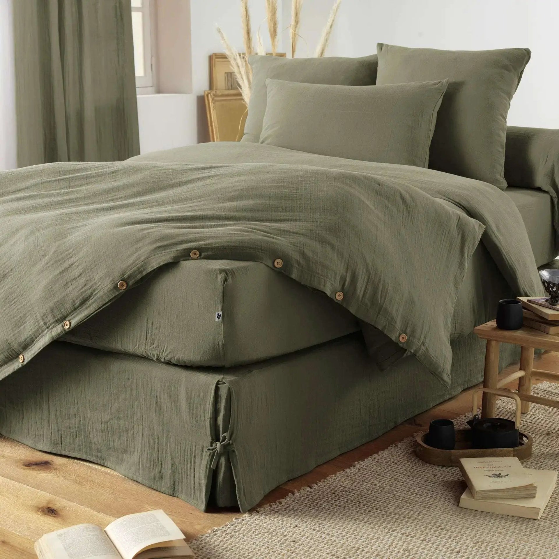 Housse de couette Gaze de coton unie GAÏA Romarin by L'effet papillon