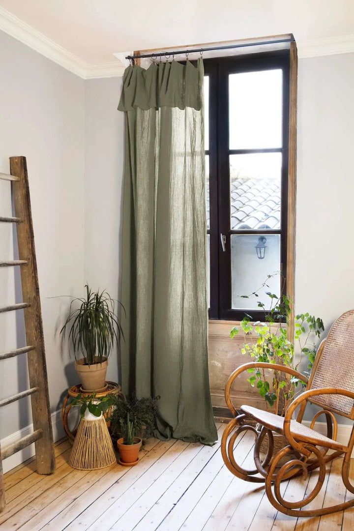 Rideau ajustable + 8 anneaux pince 140 x 300 cm Gaze de coton unie GAÏA Romarin by L'effet papillon