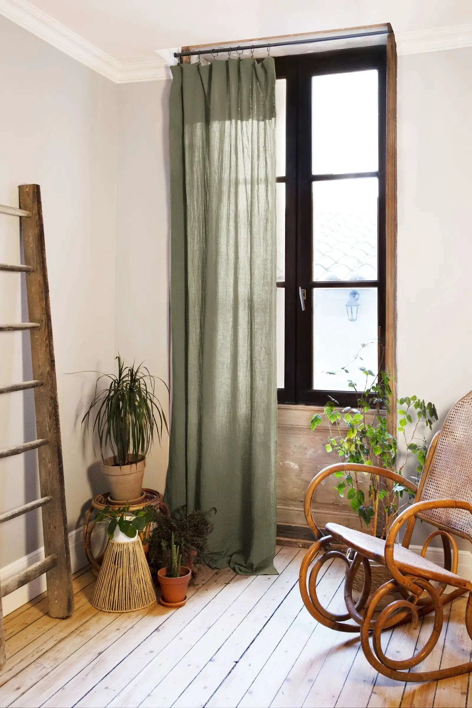 Rideau ajustable + 8 anneaux pince 140 x 300 cm Gaze de coton unie GAÏA Romarin by L'effet papillon