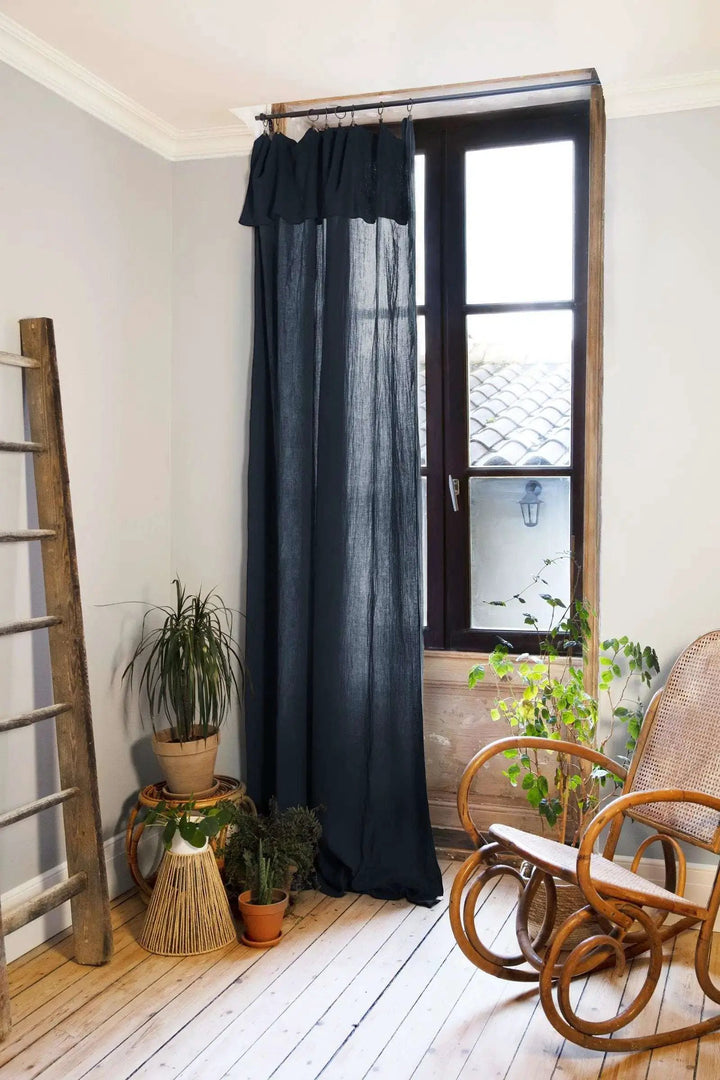 Rideau ajustable + 8 anneaux pince 140 x 300 cm Gaze de coton unie GAÏA Minuit by L'effet papillon