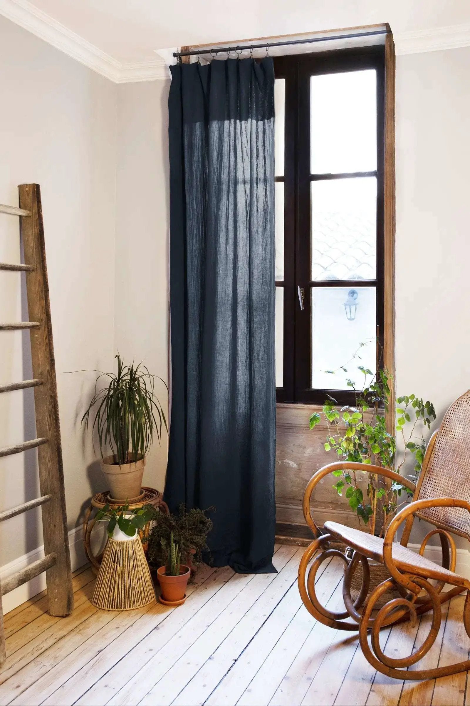 Rideau ajustable + 8 anneaux pince 140 x 300 cm Gaze de coton unie GAÏA Minuit by L'effet papillon