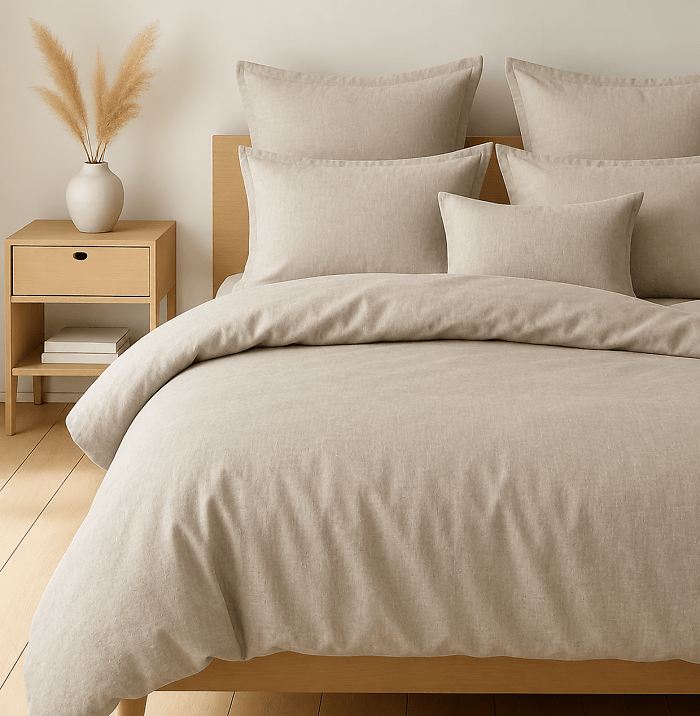 Parure housse de couette 2pcs 100% coton 57 fils Grège coton naturel 140x200