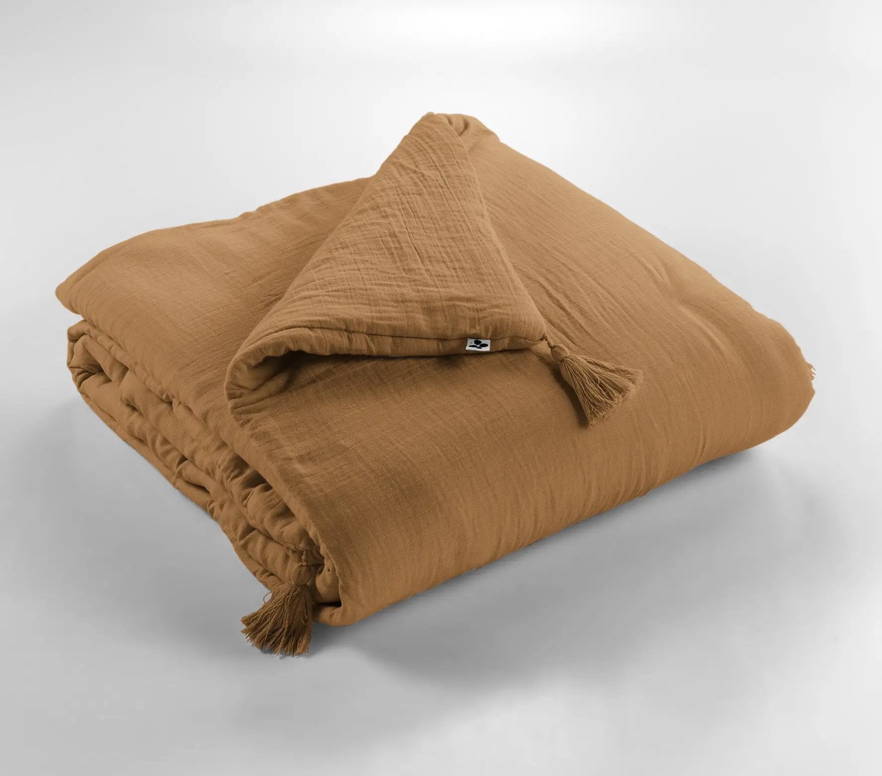 Bout de lit 90 x 200 cm Gaze de coton unie GAÏA Camel by L'effet papillon