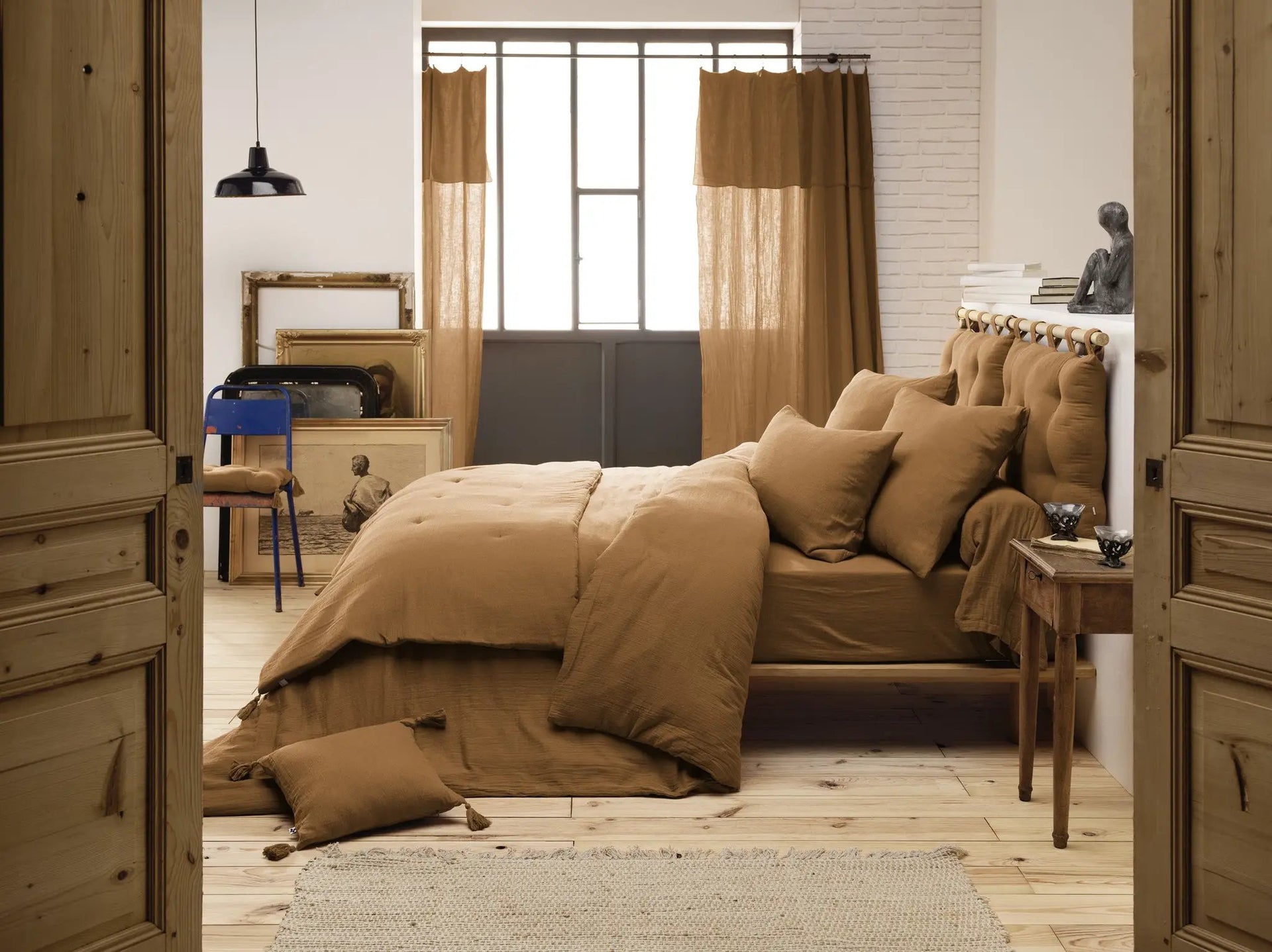 Bout de lit 90 x 200 cm Gaze de coton unie GAÏA Camel by L'effet papillon