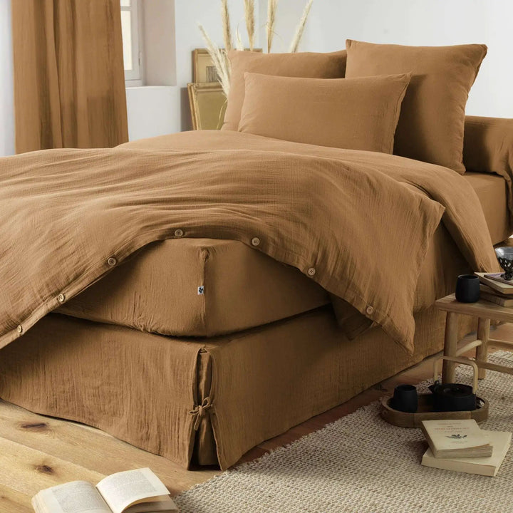 Drap housse Gaze de coton unie GAÏA Camel by L'effet papillon