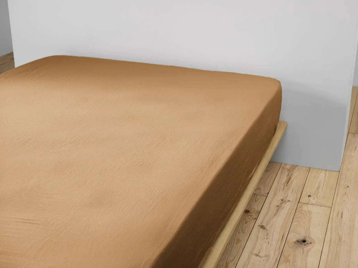 Drap housse Gaze de coton unie GAÏA Camel by L'effet papillon