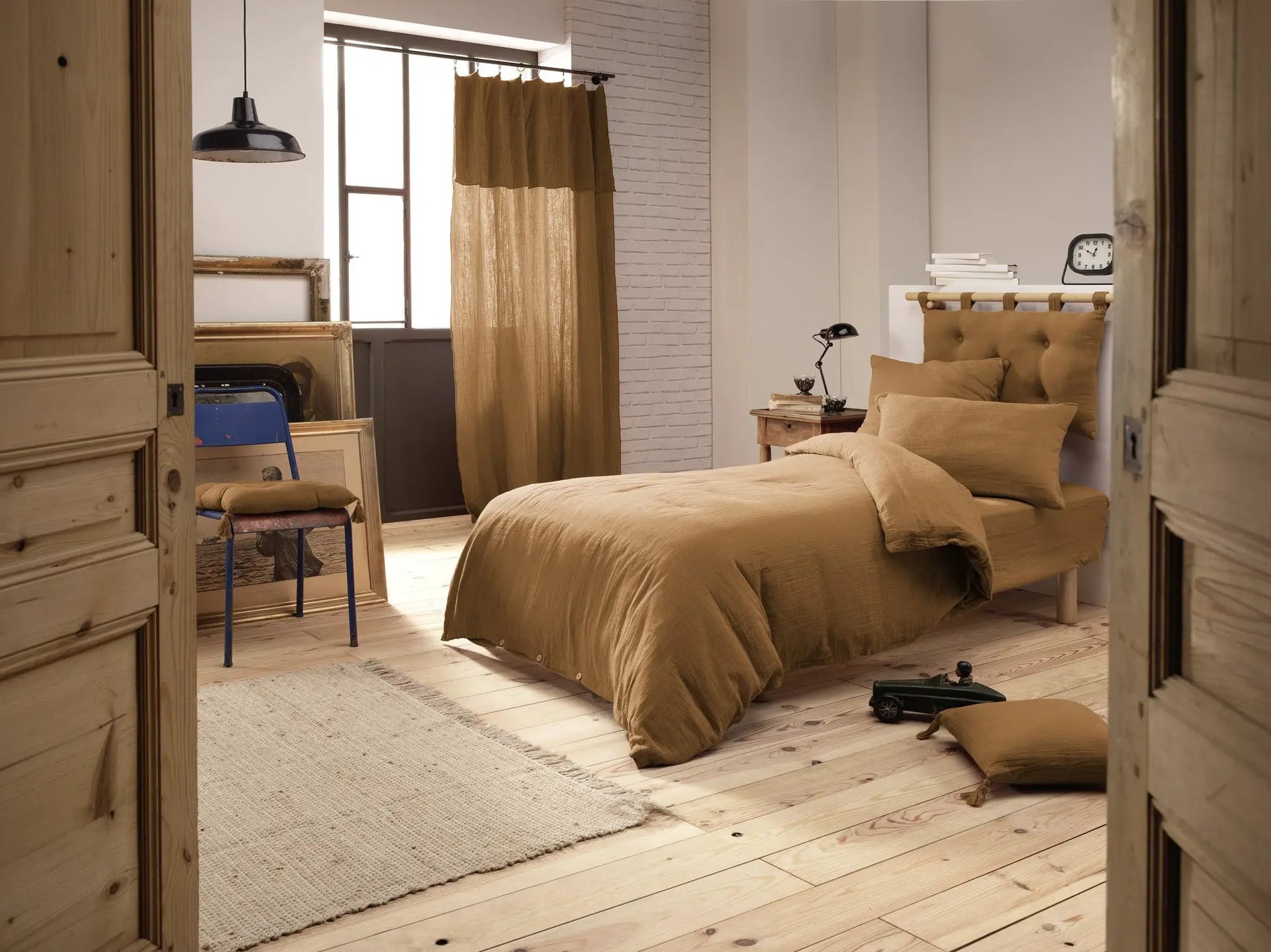 Housse de couette 140 x 200 cm Gaze de coton unie GAÏA Camel by L'effet papillon