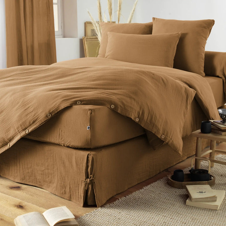 Housse de couette 140 x 200 cm Gaze de coton unie GAÏA Camel by L'effet papillon