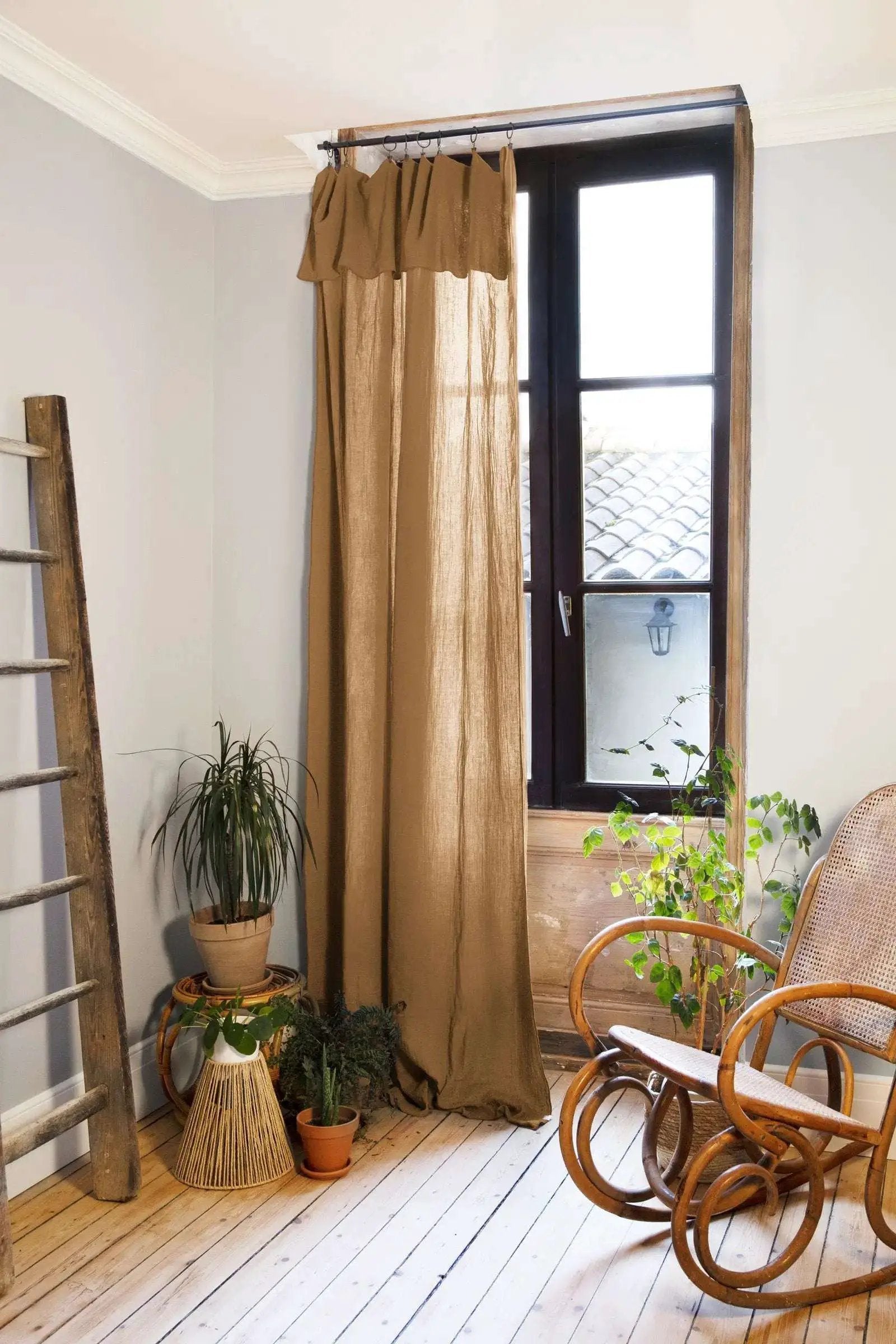 Rideau ajustable + 8 anneaux pince 140 x 300 cm Gaze de coton unie GAÏA Camel by L'effet papillon
