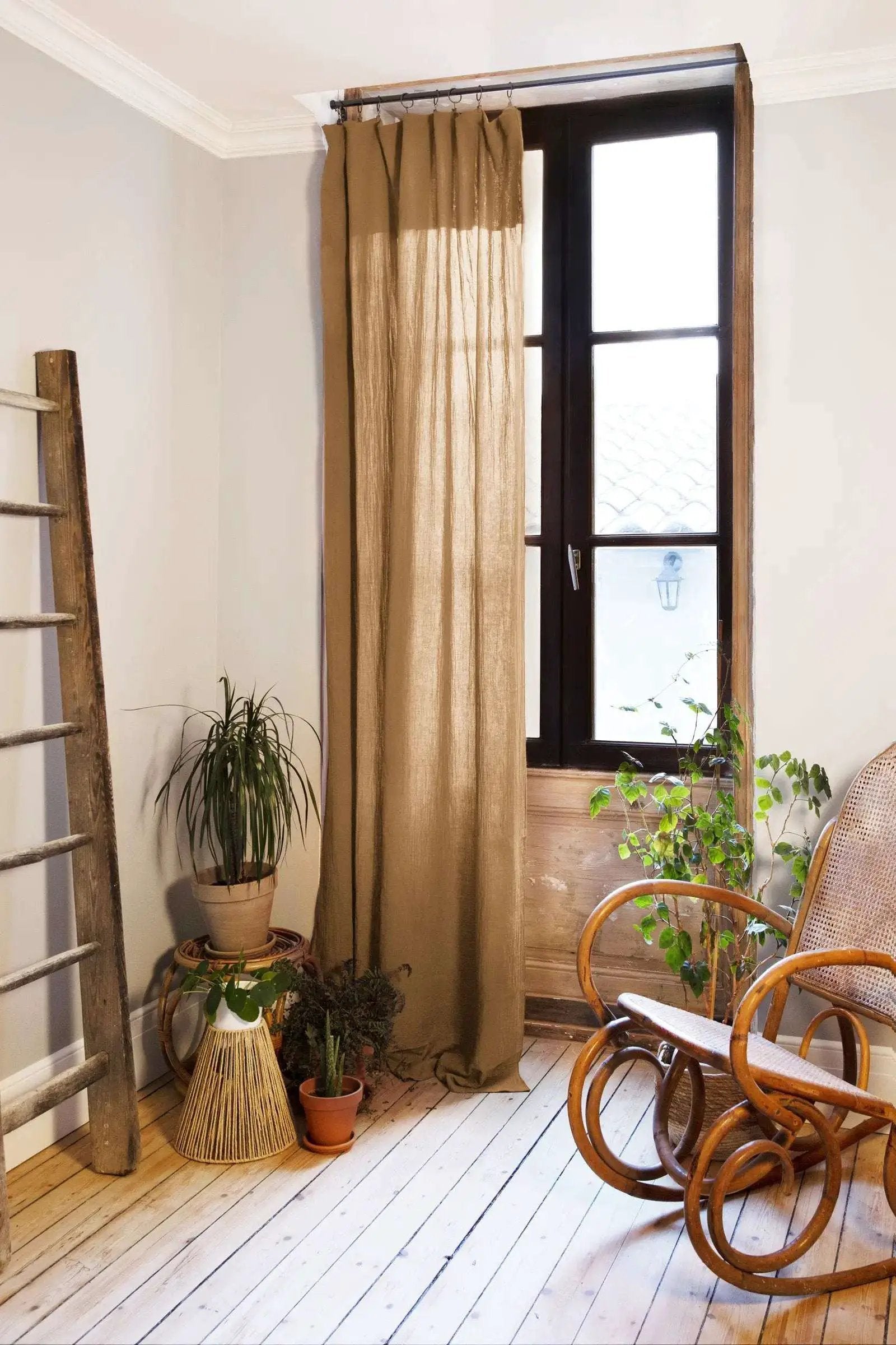 Rideau ajustable + 8 anneaux pince 140 x 300 cm Gaze de coton unie GAÏA Camel by L'effet papillon