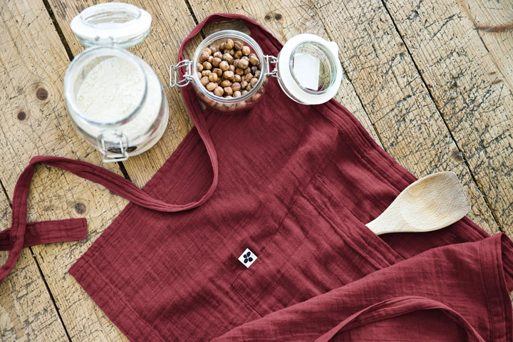 Tablier serveur 45 x 80 cm Gaze de coton unie GAÏA Lie de vin by L'effet papillon