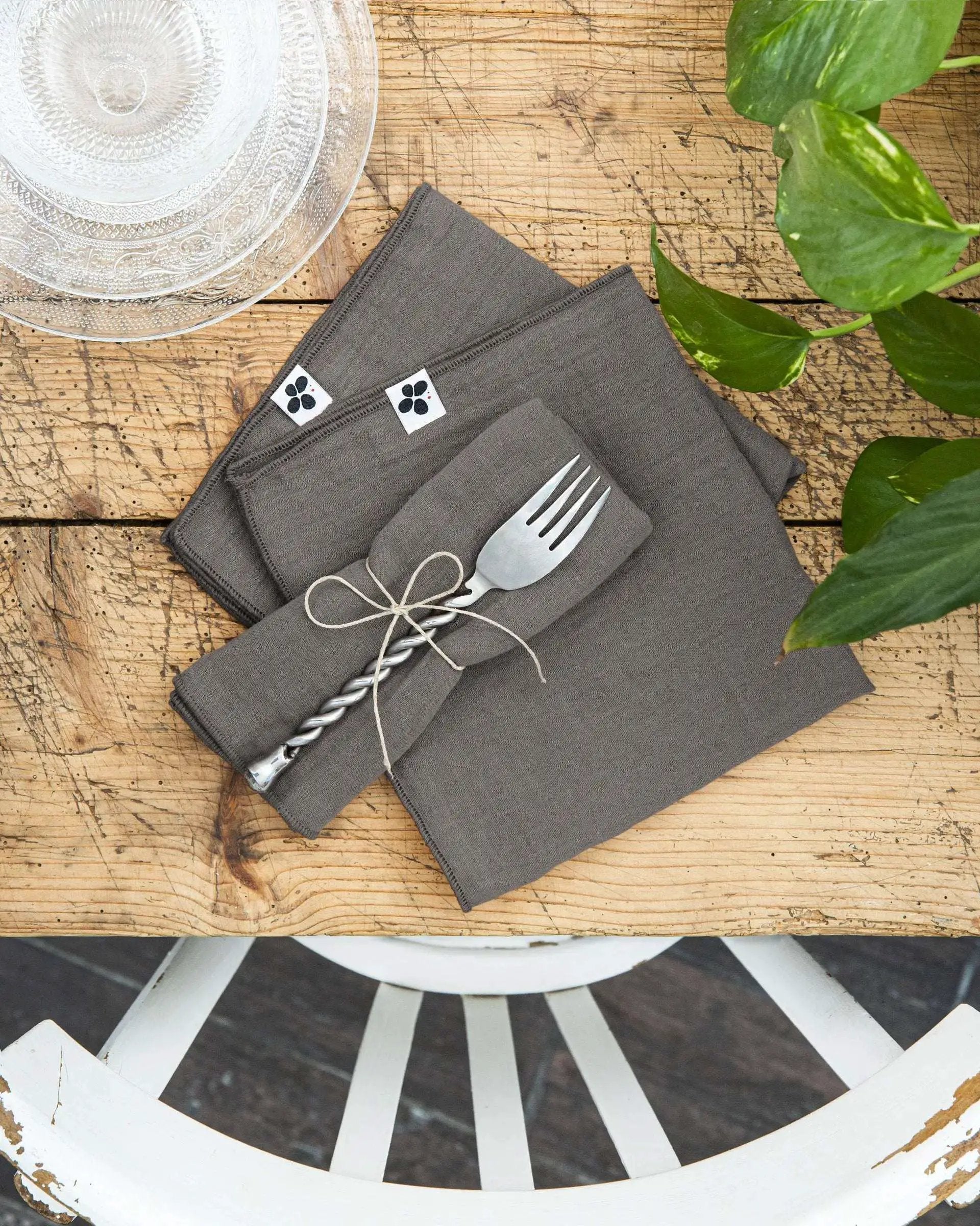 Lot de 3 serviettes 40 x 40 cm Gaze de coton unie GAÏA Granit by L'effet papillon