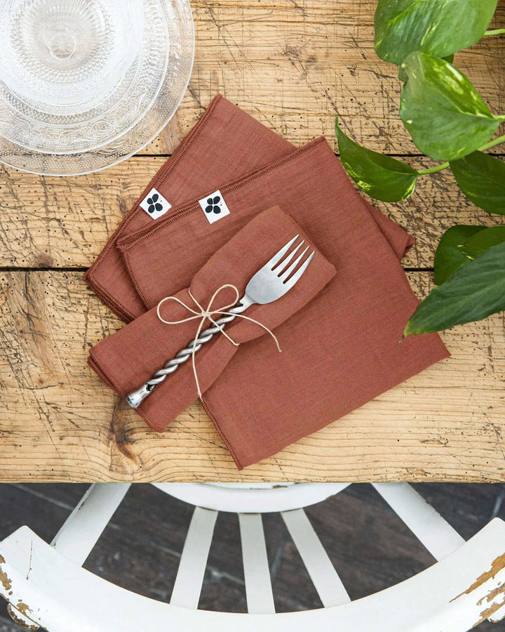 Lot de 3 serviettes 40 x 40 cm Gaze de coton unie GAÏA Terracotta by L'effet papillon