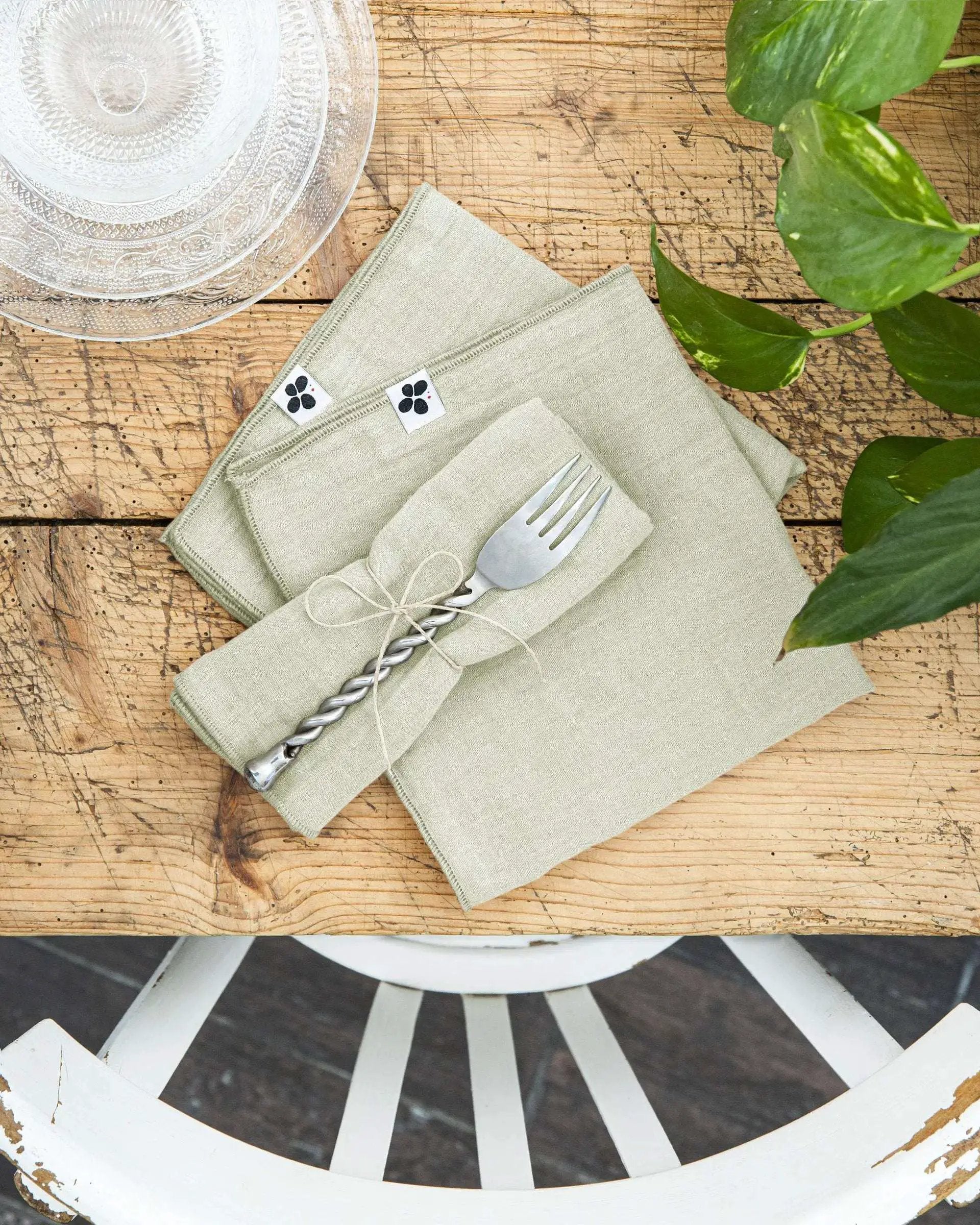 Lot de 3 serviettes 40 x 40 cm Gaze de coton unie GAÏA Vert d'eau by L'effet papillon