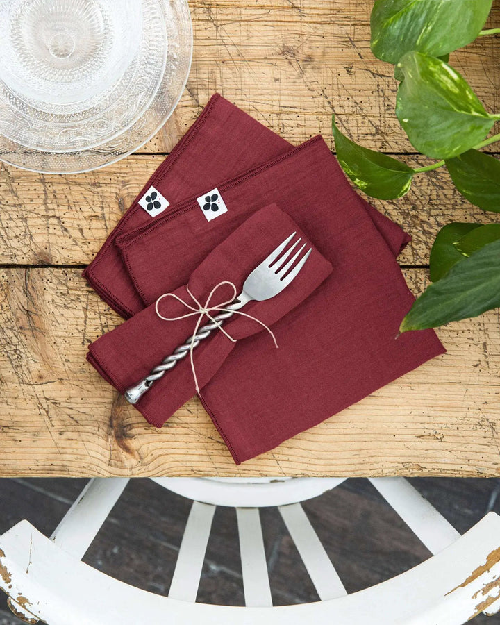 Lot de 3 serviettes 40 x 40 cm Gaze de coton unie GAÏA Lie de vin by L'effet papillon