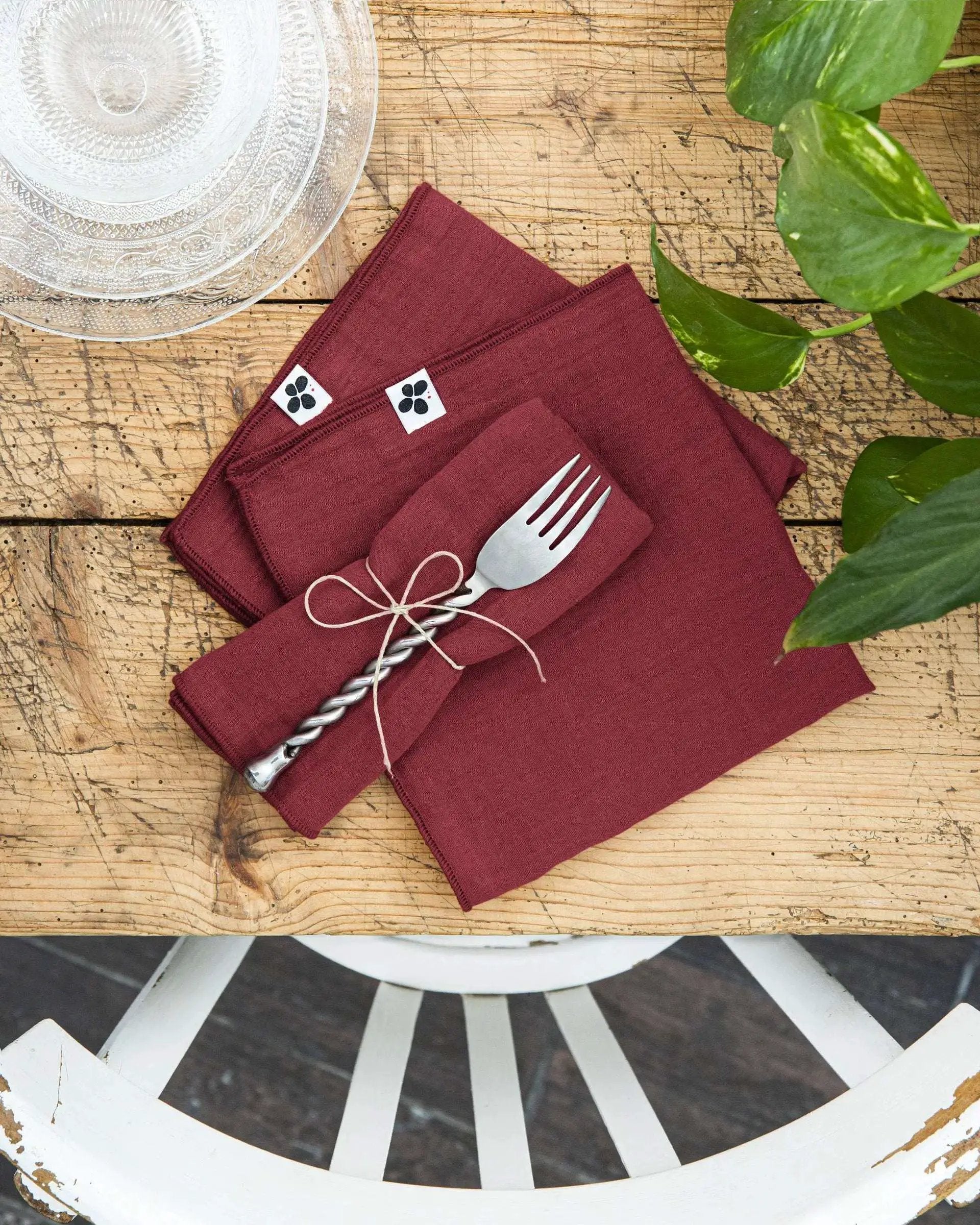 Lot de 3 serviettes 40 x 40 cm Gaze de coton unie GAÏA Lie de vin by L'effet papillon