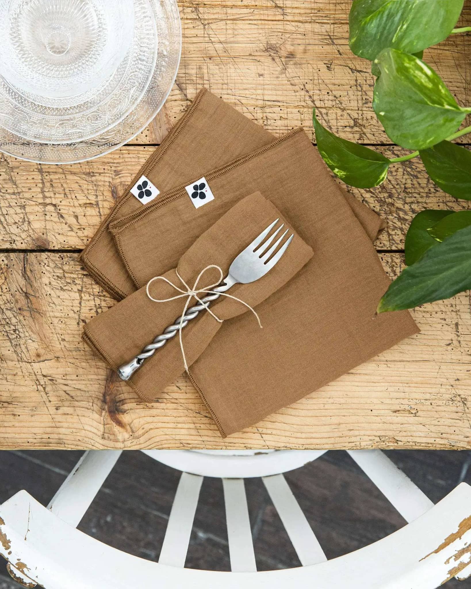 Lot de 3 serviettes 40 x 40 cm Gaze de coton unie GAÏA Camel by L'effet papillon