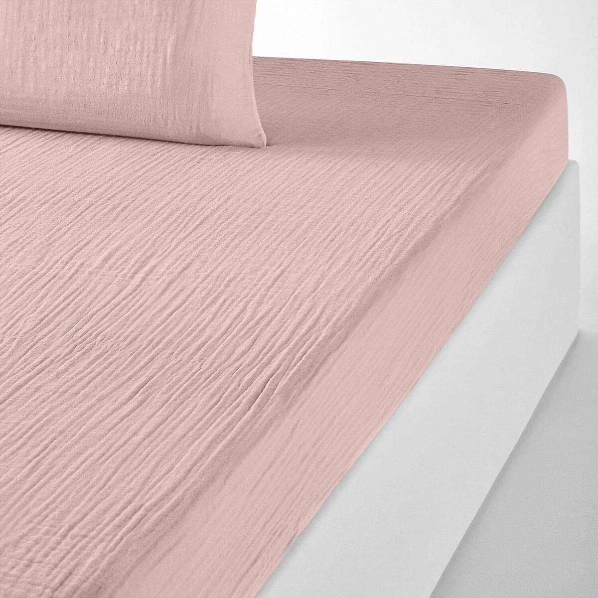 Drap housse bonnet:30cm 100% gaze de coton lavé rose lotus by Baton Rouge