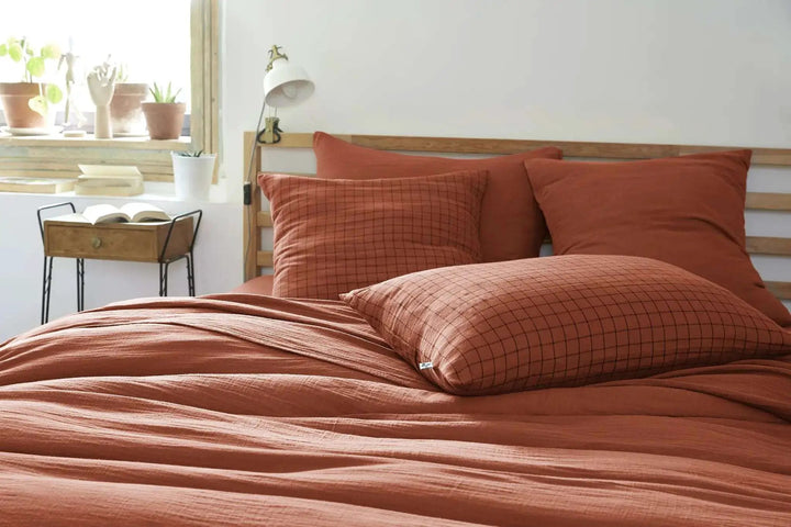 Taie d'oreiller Gaze de coton GAÏA MIX Terracotta by L'effet papillon
