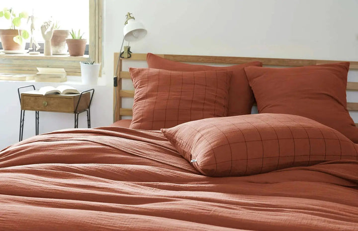 Taie d'oreiller Gaze de coton GAÏA MATCH Terracotta by L'effet papillon