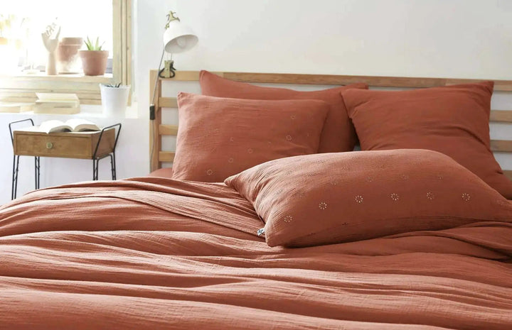 Taie d'oreiller Gaze de coton GAÏA BOHO Terracotta by L'effet papillon