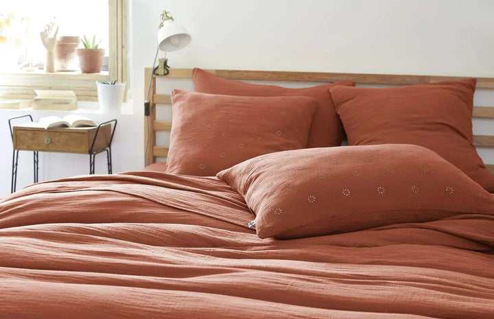 Taie d'oreiller Gaze de coton GAÏA BOHO Terracotta by L'effet papillon