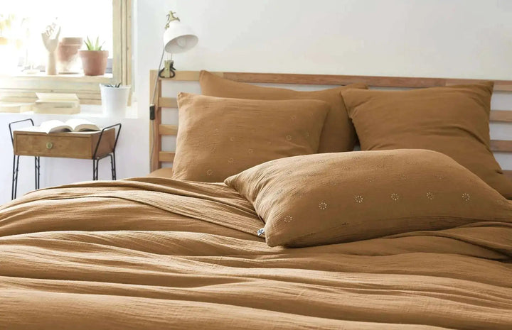 Taie d'oreiller Gaze de coton GAÏA BOHO Camel by L'effet papillon