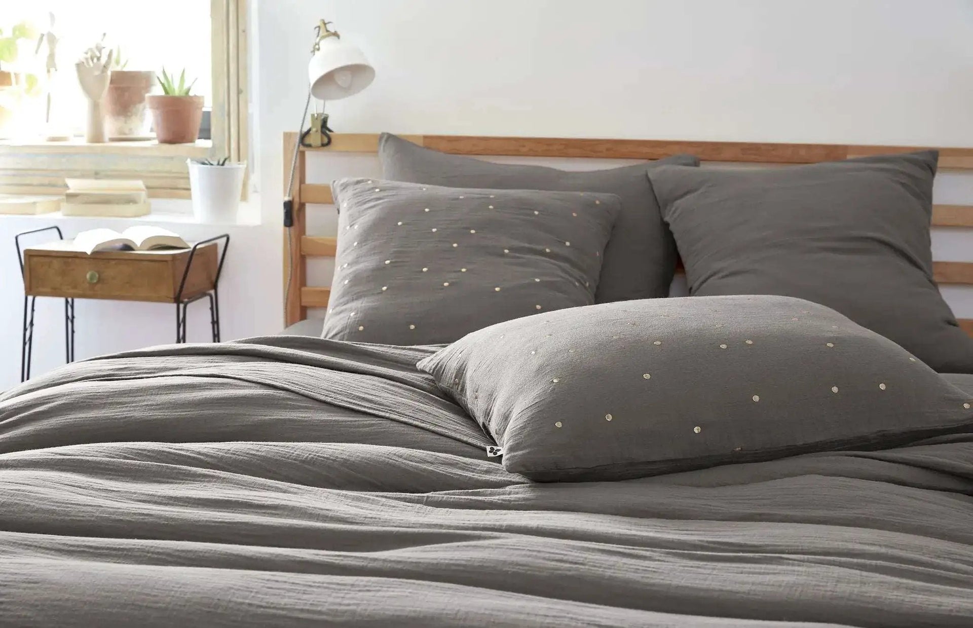 Taie d'oreiller Gaze de coton GAÏA CHIC Granit by L'effet papillon