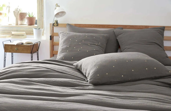 Taie d'oreiller Gaze de coton GAÏA CHIC Granit by L'effet papillon