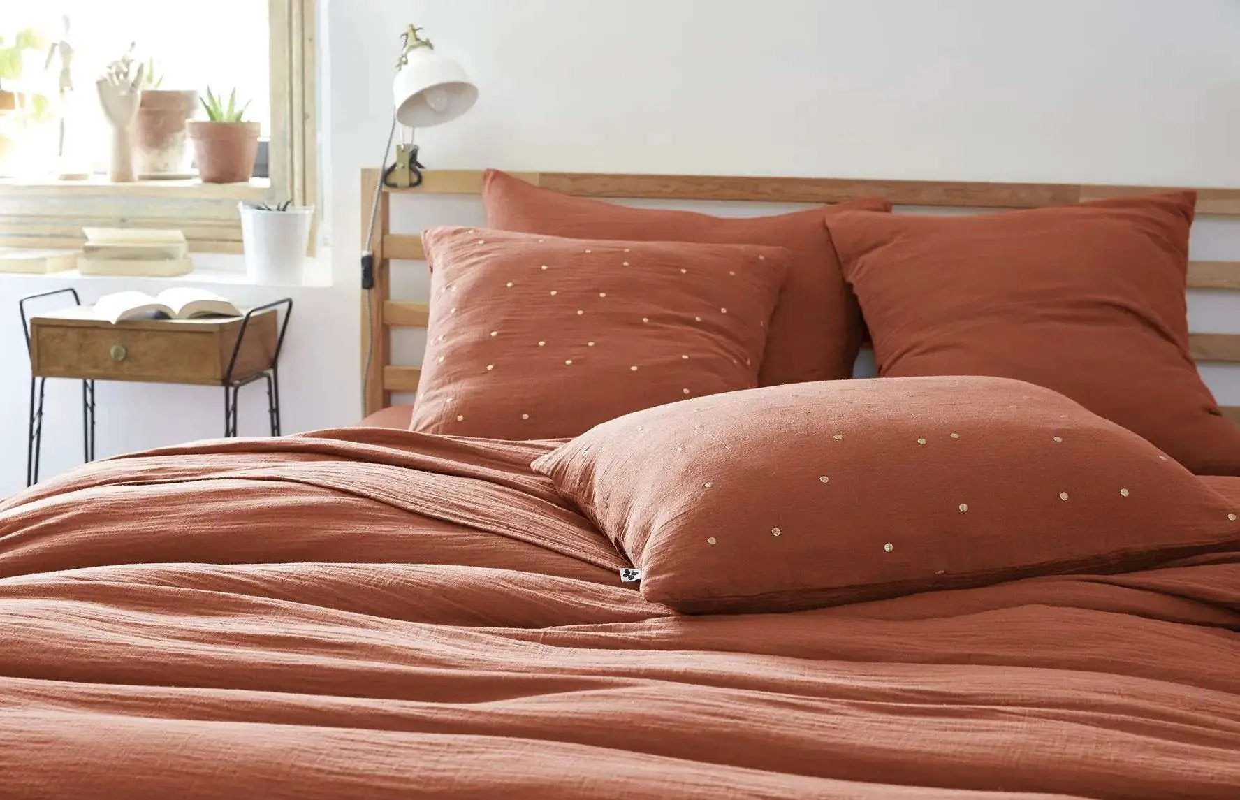 Taie d'oreiller Gaze de coton GAÏA CHIC Terracotta by L'effet papillon
