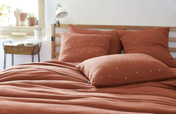 Taie d'oreiller Gaze de coton GAÏA CHIC Terracotta by L'effet papillon