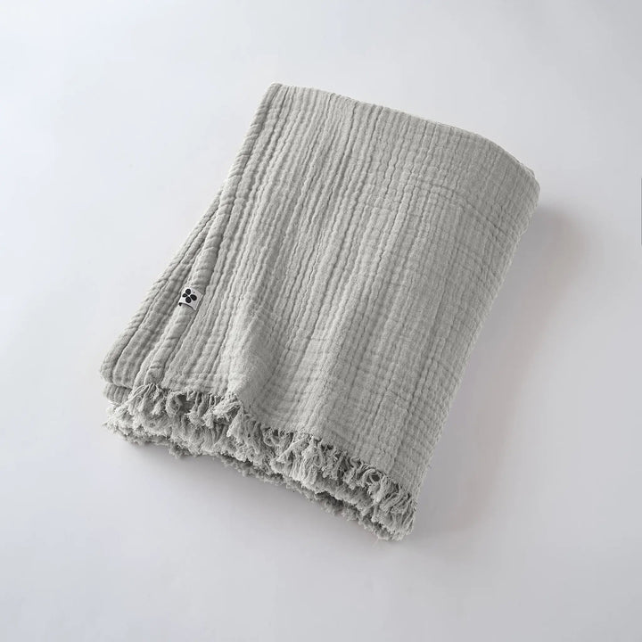 Plaid à franges 130 x 160 cm Gaze de coton unie GAÏA Nuage by L'effet papillon