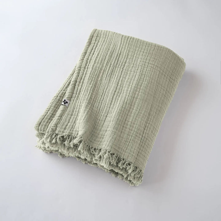 Plaid à franges 130 x 160 cm Gaze de coton unie GAÏA Vert d'eau by L'effet papillon