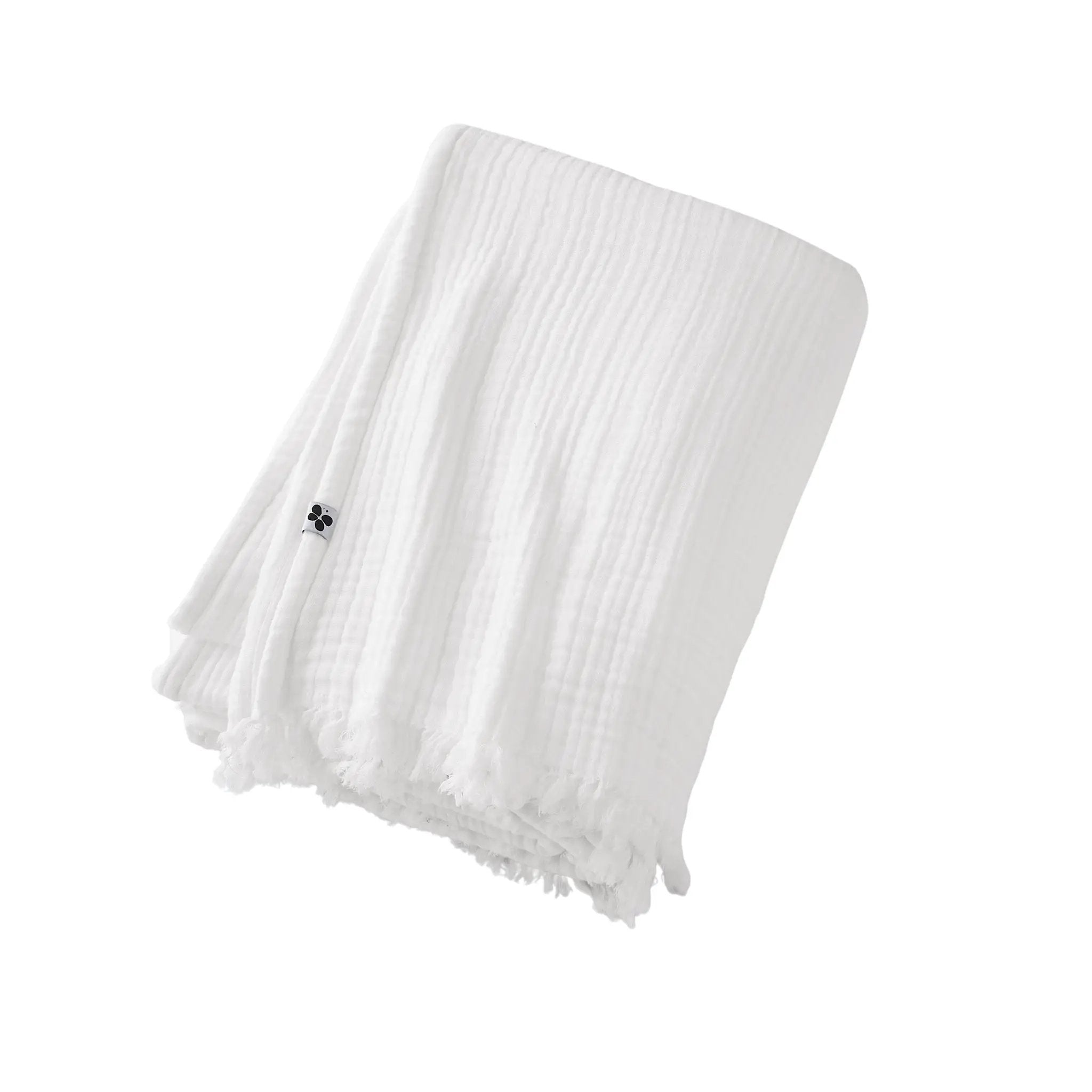Plaid à franges 130 x 160 cm Gaze de coton unie GAÏA Chantilly by L'effet papillon