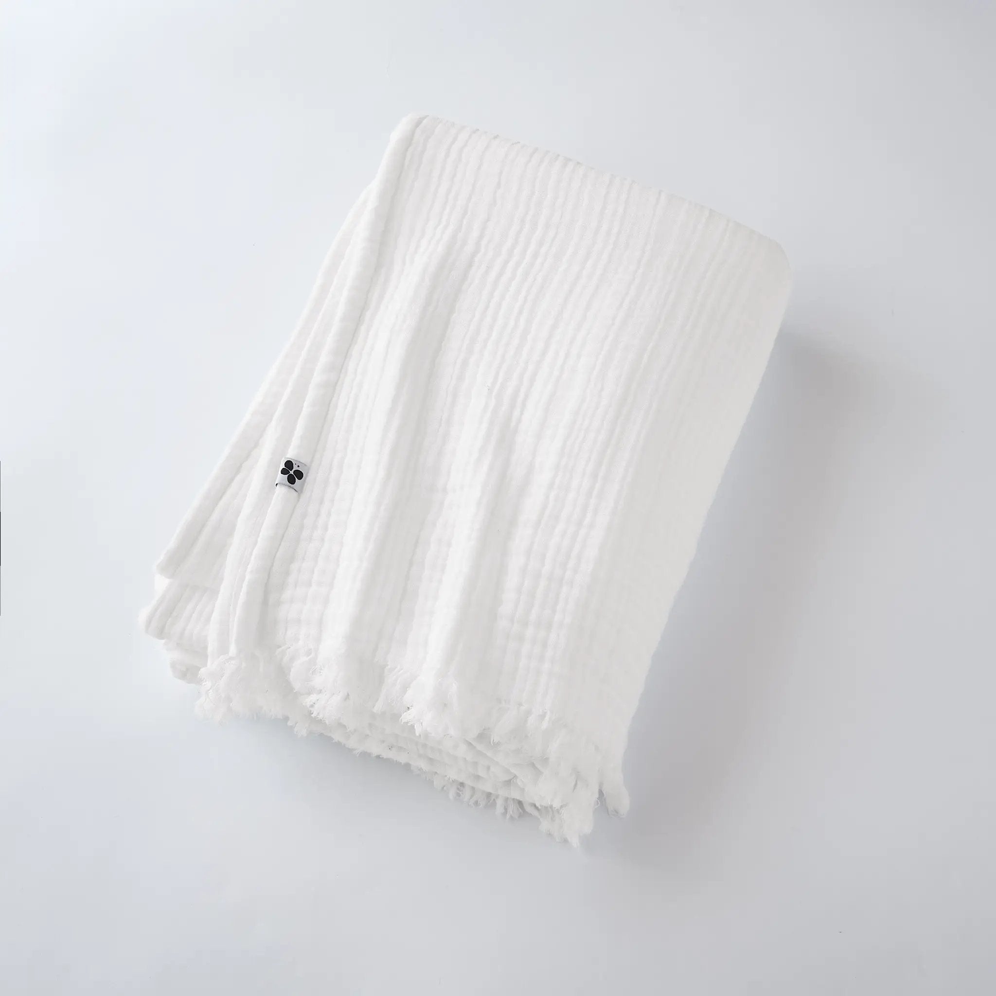Plaid à franges 130 x 160 cm Gaze de coton unie GAÏA Chantilly by L'effet papillon