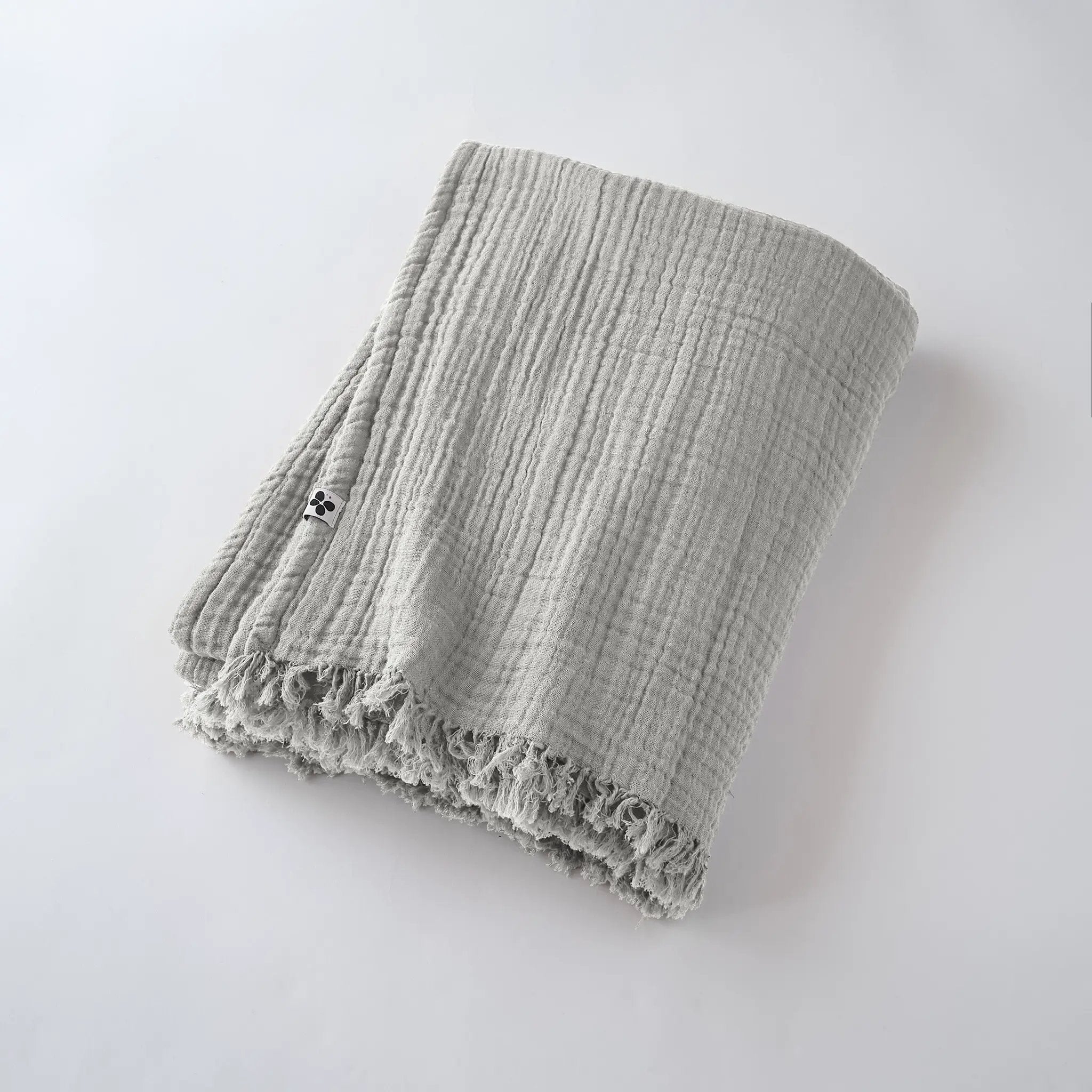Plaid à franges 180 x 220 cm Gaze de coton unie GAÏA Nuage by L'effet papillon