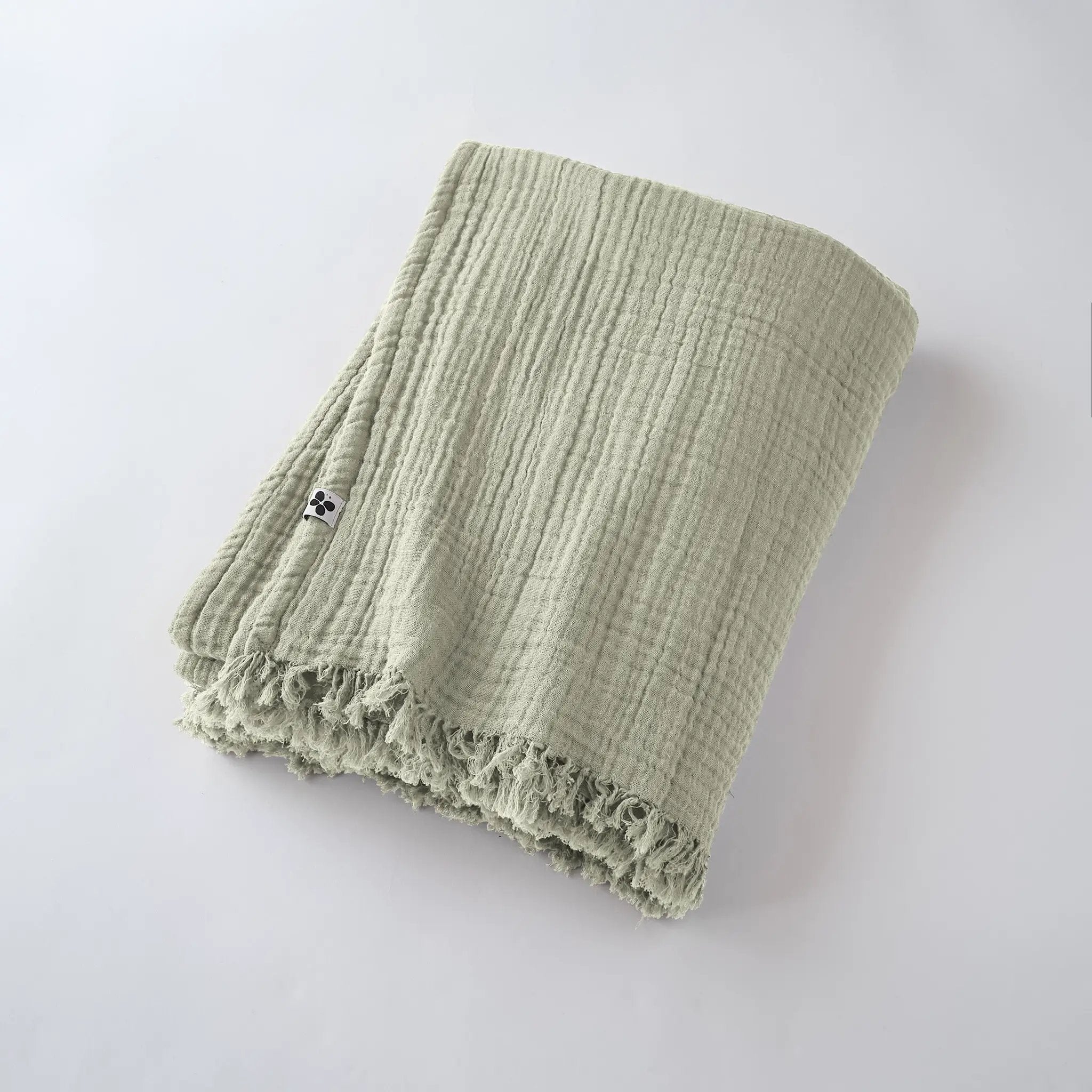 Plaid à franges 180 x 220 cm Gaze de coton unie GAÏA Vert d'eau by L'effet papillon