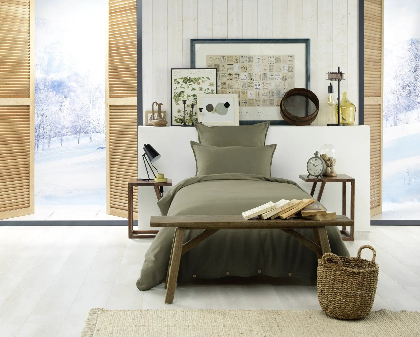 Housse de couette 140 x 200 cm Flanelle unie CANDICE Romarin by L'effet papillon