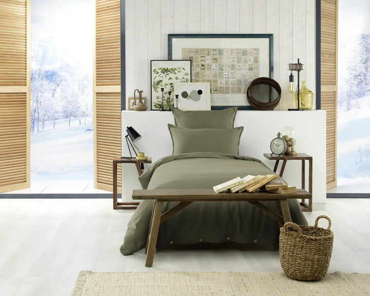 Housse de couette 140 x 200 cm Flanelle unie CANDICE Romarin by L'effet papillon