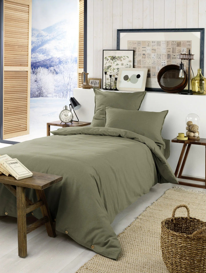 Housse de couette 140 x 200 cm Flanelle unie CANDICE Romarin by L'effet papillon